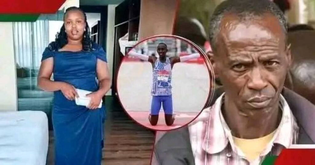 Photto Collage: Kelvin Kiptum's father, Samson Cheruiyot and Widow, Asenath in wrangles